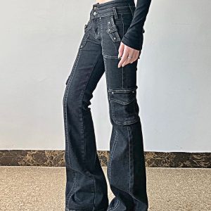 New Style Trends - Black Utility Y2k Flare Pants - Outfit Ideas
