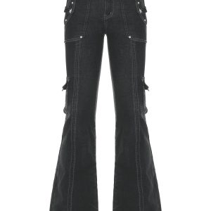 New Style Trends - Black Utility Y2k Flare Pants - Outfit Ideas
