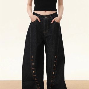 New Style Trends - Button Detail Wide-Leg Jeans - Outfit Ideas