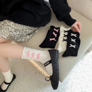 New Style Trends - Coquette Bow Adorned Ankle Socks - Outfit Ideas