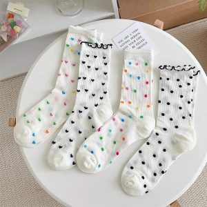 New Style Trends - Coquette Colorful Dots Crew Socks - Outfit Ideas