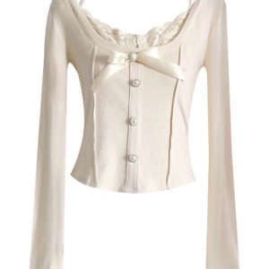 New Style Trends - Coquette Elegant Bow Button-Up Blouse - Outfit Ideas