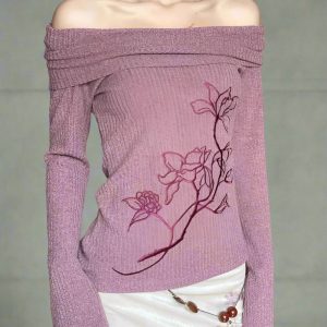 New Style Trends - Coquette Embroidered Off-Shoulder Knit Top - Outfit Ideas