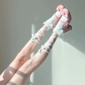 New Style Trends - Coquette Lace Cross Tie Socks - Outfit Ideas