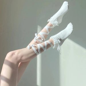 New Style Trends - Coquette Lace Cross Tie Socks - Outfit Ideas