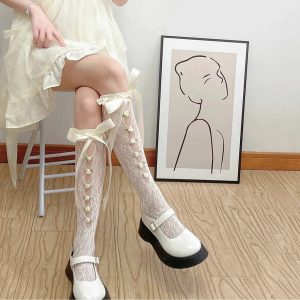 New Style Trends - Coquette Lace Mesh Fishnet Knee Socks - Outfit Ideas