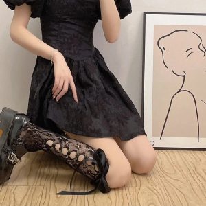 New Style Trends - Coquette Lace Mesh Fishnet Knee Socks - Outfit Ideas