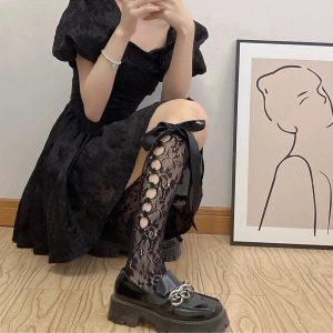 New Style Trends - Coquette Lace Mesh Fishnet Knee Socks - Outfit Ideas