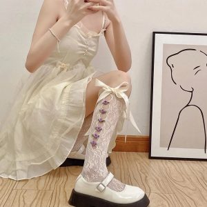 New Style Trends - Coquette Lace Mesh Fishnet Knee Socks - Outfit Ideas