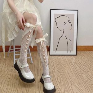 New Style Trends - Coquette Lace Mesh Fishnet Knee Socks - Outfit Ideas