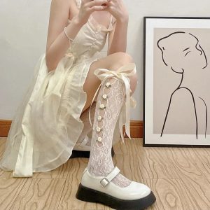 New Style Trends - Coquette Lace Mesh Fishnet Knee Socks - Outfit Ideas