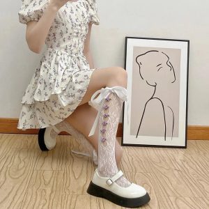 New Style Trends - Coquette Lace Mesh Fishnet Knee Socks - Outfit Ideas