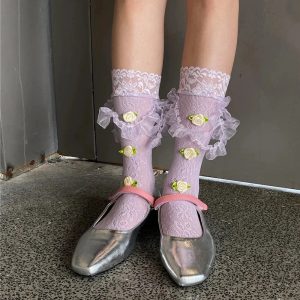 New Style Trends - Coquette Medium Tube Rose Lace Socks - Outfit Ideas