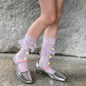 New Style Trends - Coquette Medium Tube Rose Lace Socks - Outfit Ideas