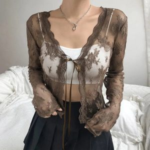 New Style Trends - Coquette See-Through Lace Floral Cardigan - Outfit Ideas