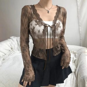 New Style Trends - Coquette See-Through Lace Floral Cardigan - Outfit Ideas