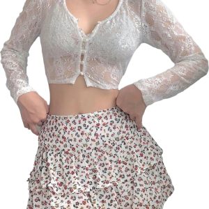 New Style Trends - Coquette See-Through Lace Floral Cardigan - Outfit Ideas