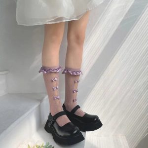 New Style Trends - Coquette Sheer Mesh Bowknot Socks - Outfit Ideas