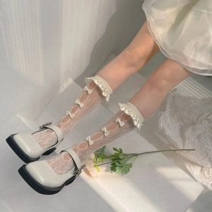 New Style Trends - Coquette Sheer Mesh Bowknot Socks - Outfit Ideas