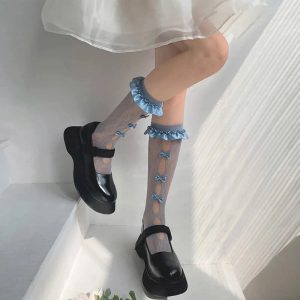 New Style Trends - Coquette Sheer Mesh Bowknot Socks - Outfit Ideas