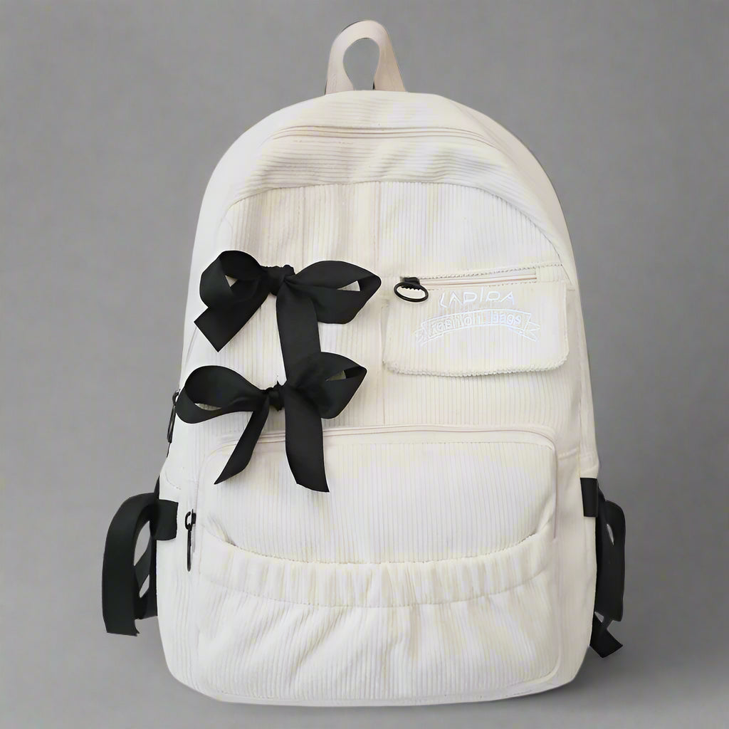 New Style Trends - Corduroy Bow Charm Cute Backpack - Outfit Ideas