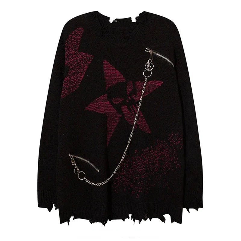 New Style Trends - Crimson Chaos Chain Alt Edgy Sweater - Outfit Ideas