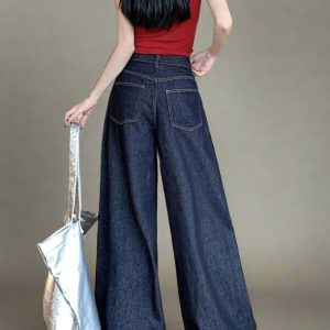 New Style Trends - Dark Wash Wide-Leg Y2k Denim Jeans - Outfit Ideas
