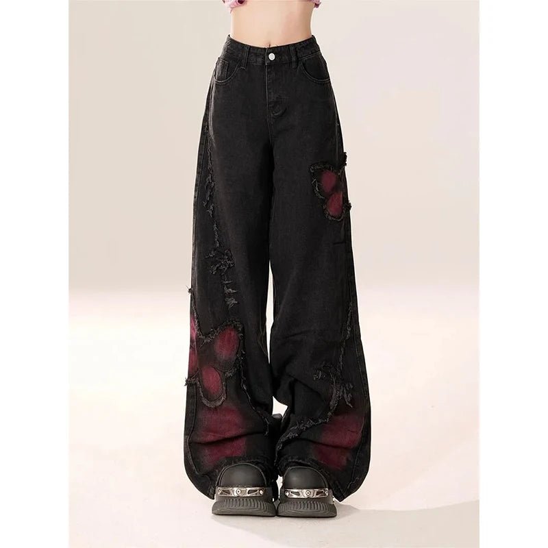 New Style Trends - Distressed Red Butterfly Alt Denim Pants - Outfit Ideas