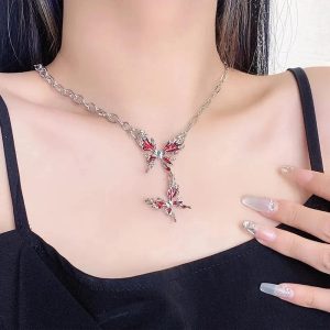 New Style Trends - Edgy Crimson Butterfly Chain Necklace - Outfit Ideas