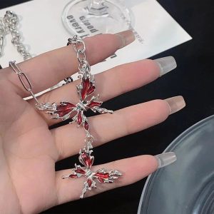 New Style Trends - Edgy Crimson Butterfly Chain Necklace - Outfit Ideas