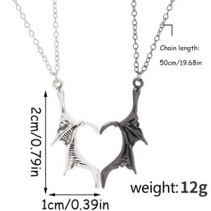 New Style Trends - Edgy Duality Bat Wing Heart Necklace - Outfit Ideas