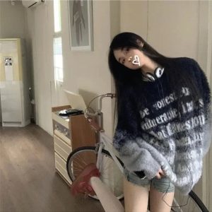 New Style Trends - Edgy Faded Verse Fuzzy Sweater - Outfit Ideas