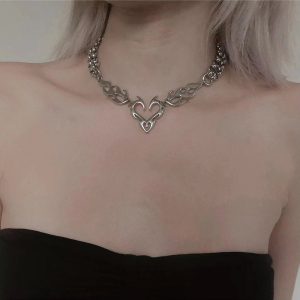 New Style Trends - Edgy Flame Heart Punk Necklaces - Outfit Ideas
