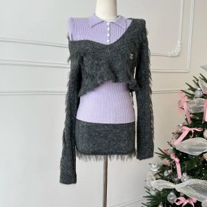 New Style Trends - Edgy Fuzzy Sweater Long Sleeve Outfit Set - Outfit Ideas
