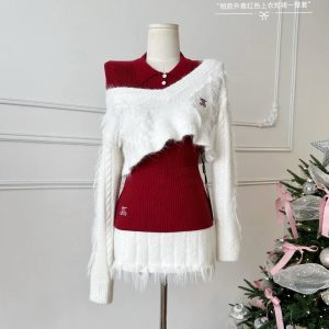 New Style Trends - Edgy Fuzzy Sweater Long Sleeve Outfit Set - Outfit Ideas