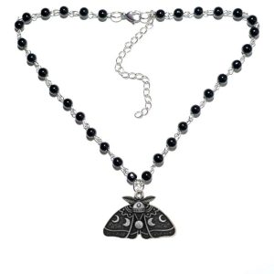 New Style Trends - Edgy Gothic Luna Moth Black Bead Necklace - Outfit Ideas