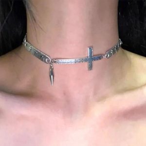 New Style Trends - Edgy Silver Cross Spike Choker - Outfit Ideas