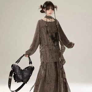 New Style Trends - Faded Poetic Drape Edgy Outfit Set - Outfit Ideas