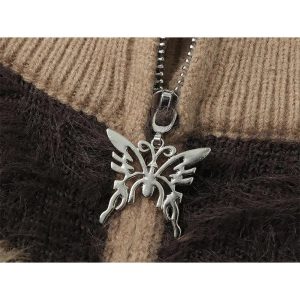 New Style Trends - Fall Fuzzy Butterfly Edgy Zip-Up Cardigan - Outfit Ideas