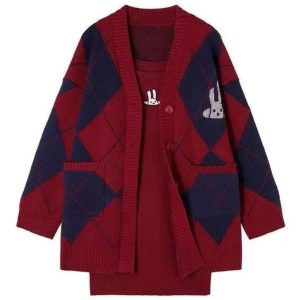 New Style Trends - Fall Plaid Coat & Rabbit Dress Set - Outfit Ideas