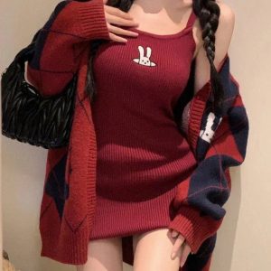 New Style Trends - Fall Plaid Coat & Rabbit Dress Set - Outfit Ideas