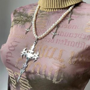 New Style Trends - Goth Pearl Cross Necklace - Outfit Ideas