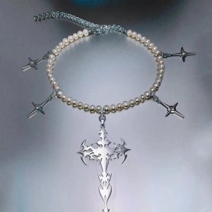 New Style Trends - Goth Pearl Cross Necklace - Outfit Ideas