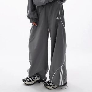 New Style Trends - Gray Wave Piped Y2k Jogger Outfit Set - Outfit Ideas