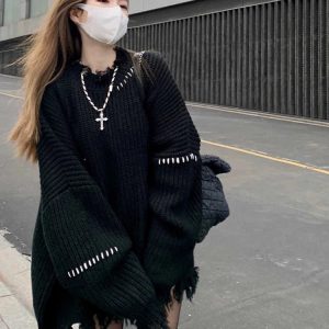 New Style Trends - Hollow Stitch Fray Alt Sweater - Outfit Ideas
