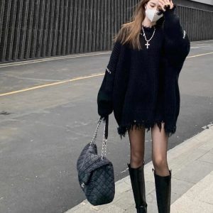 New Style Trends - Hollow Stitch Fray Alt Sweater - Outfit Ideas