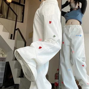 New Style Trends - Kawaii Embroidered Bow Pants - Outfit Ideas
