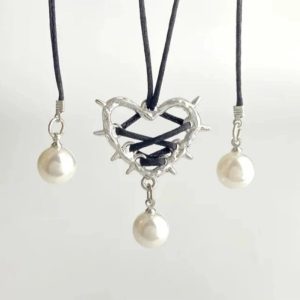 New Style Trends - Kawaii Pink Bow Metal Heart Necklace - Outfit Ideas
