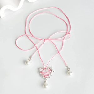 New Style Trends - Kawaii Pink Bow Metal Heart Necklace - Outfit Ideas