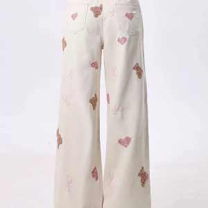 New Style Trends - Kawaii Teddy Embroidered Wide Pants - Outfit Ideas